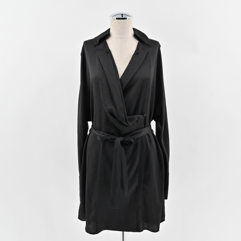 BCBGMAXAZRIA Shirt Dress Size M Diane Black‎ Long Sleeve Collared Wrap Tie Mini